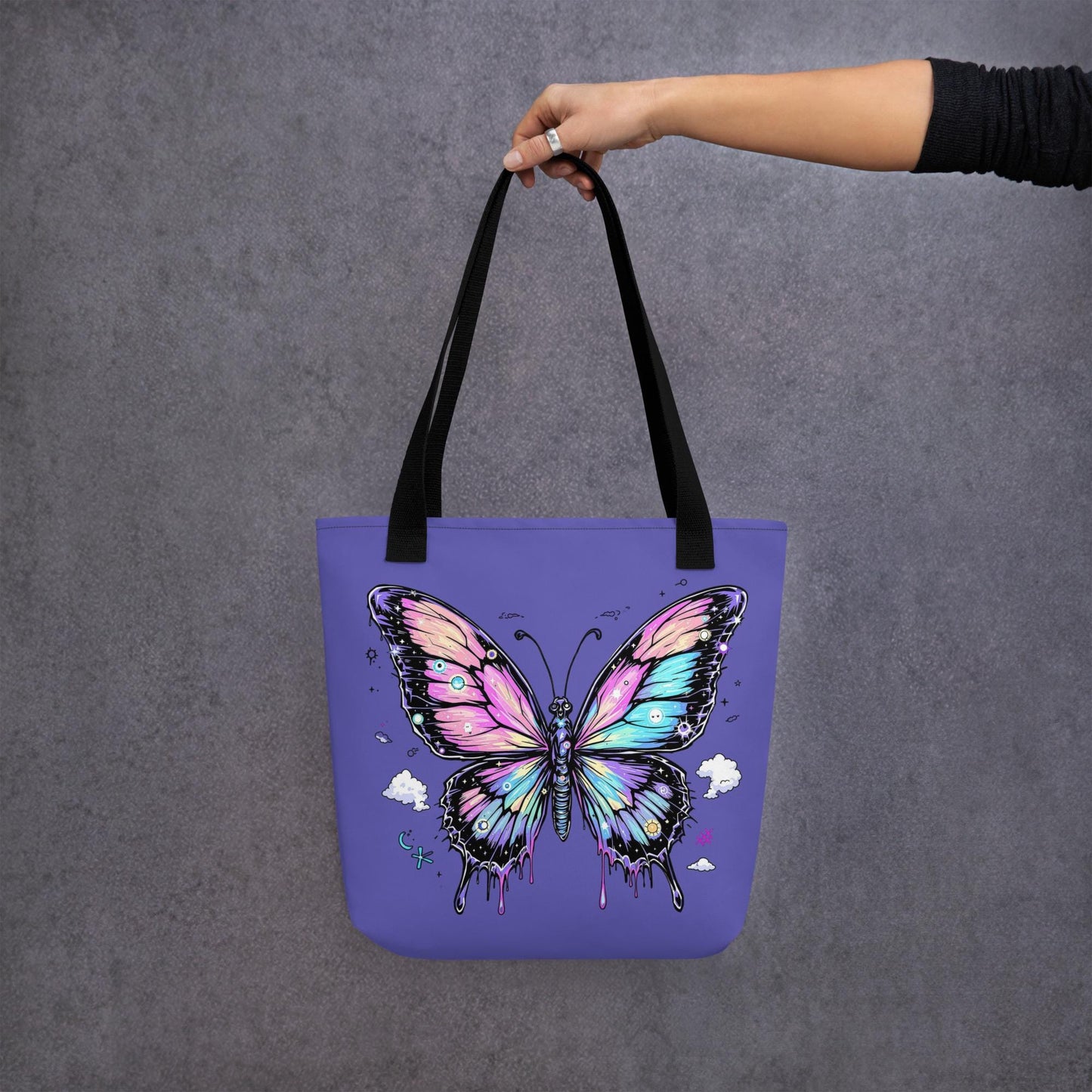 Cosmic Butterfly Arcane Tote Bag Gothic Grunge Neon Goth Darkcore Weirdcore Dark Aesthetic Halloween Purse Tote