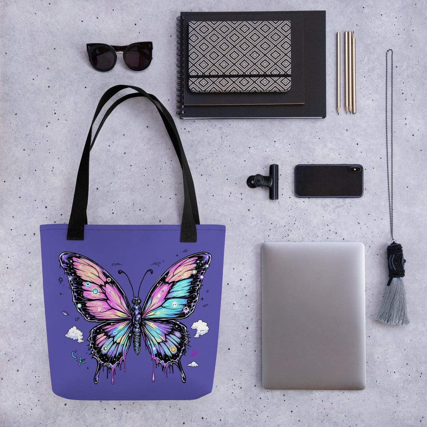Cosmic Butterfly Arcane Tote Bag Gothic Grunge Neon Goth Darkcore Weirdcore Dark Aesthetic Halloween Purse Tote