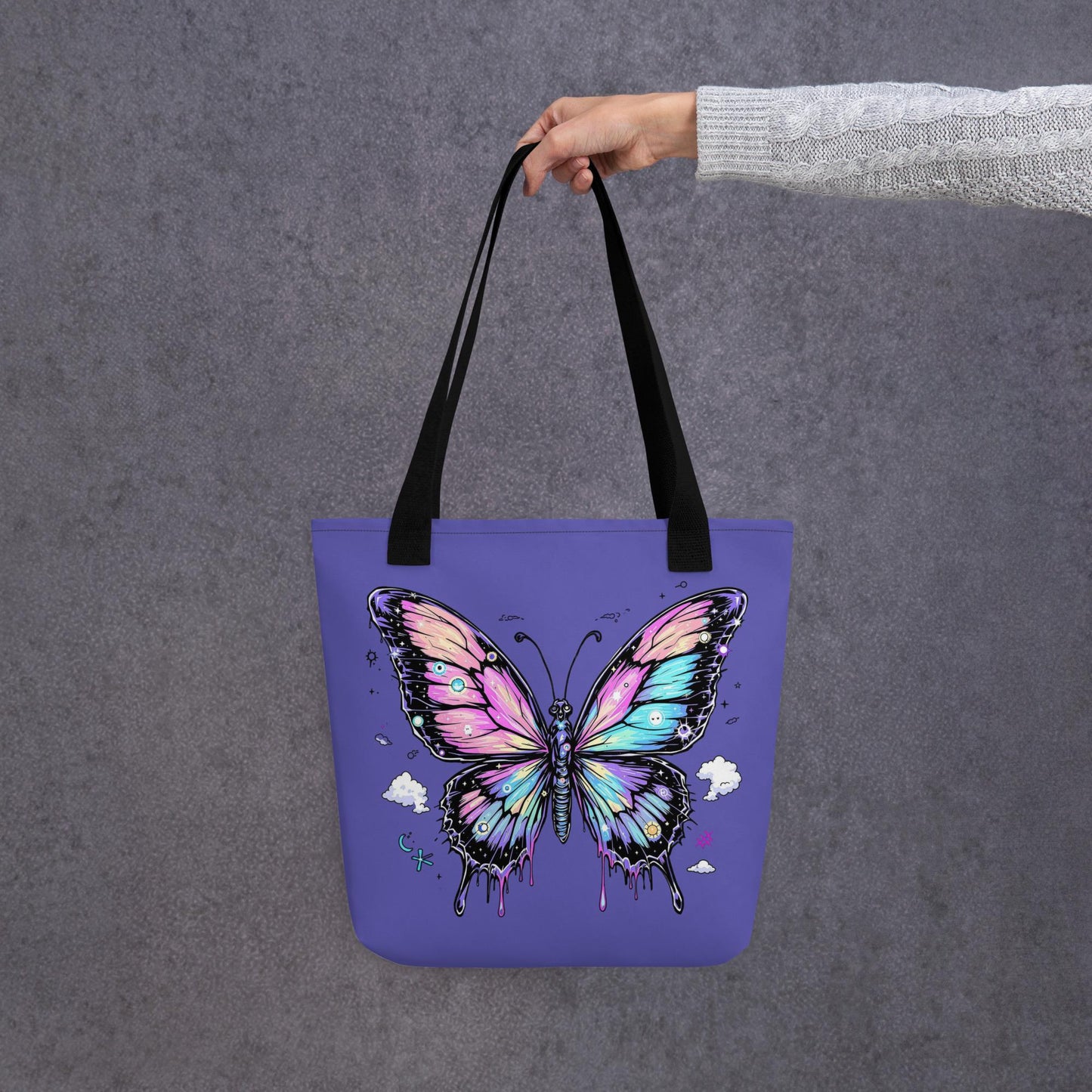 Cosmic Butterfly Arcane Tote Bag Gothic Grunge Neon Goth Darkcore Weirdcore Dark Aesthetic Halloween Purse Tote