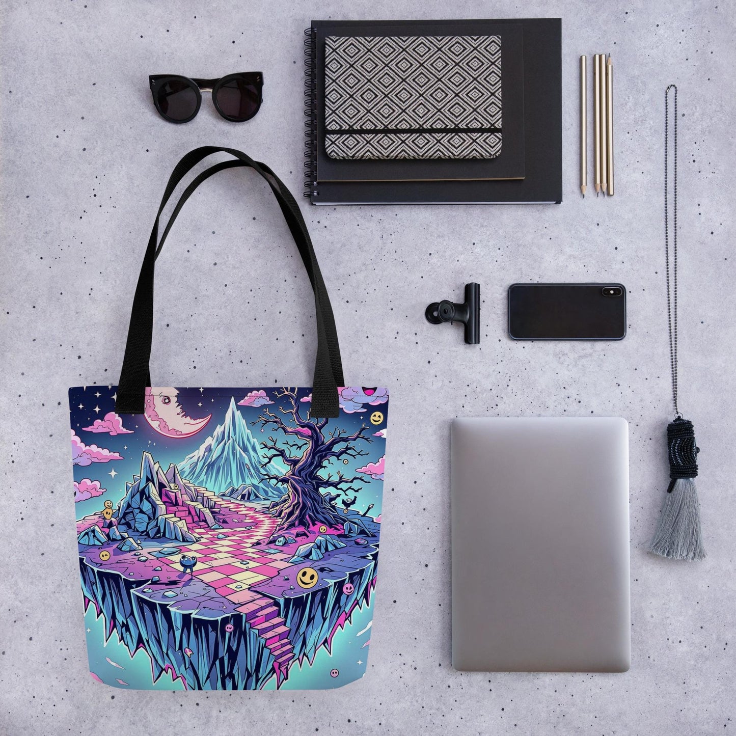 Surreal Landscape Arcane Tote Bag Gothic Grunge Neon Goth Darkcore Weirdcore Dark Aesthetic Halloween Purse Tote