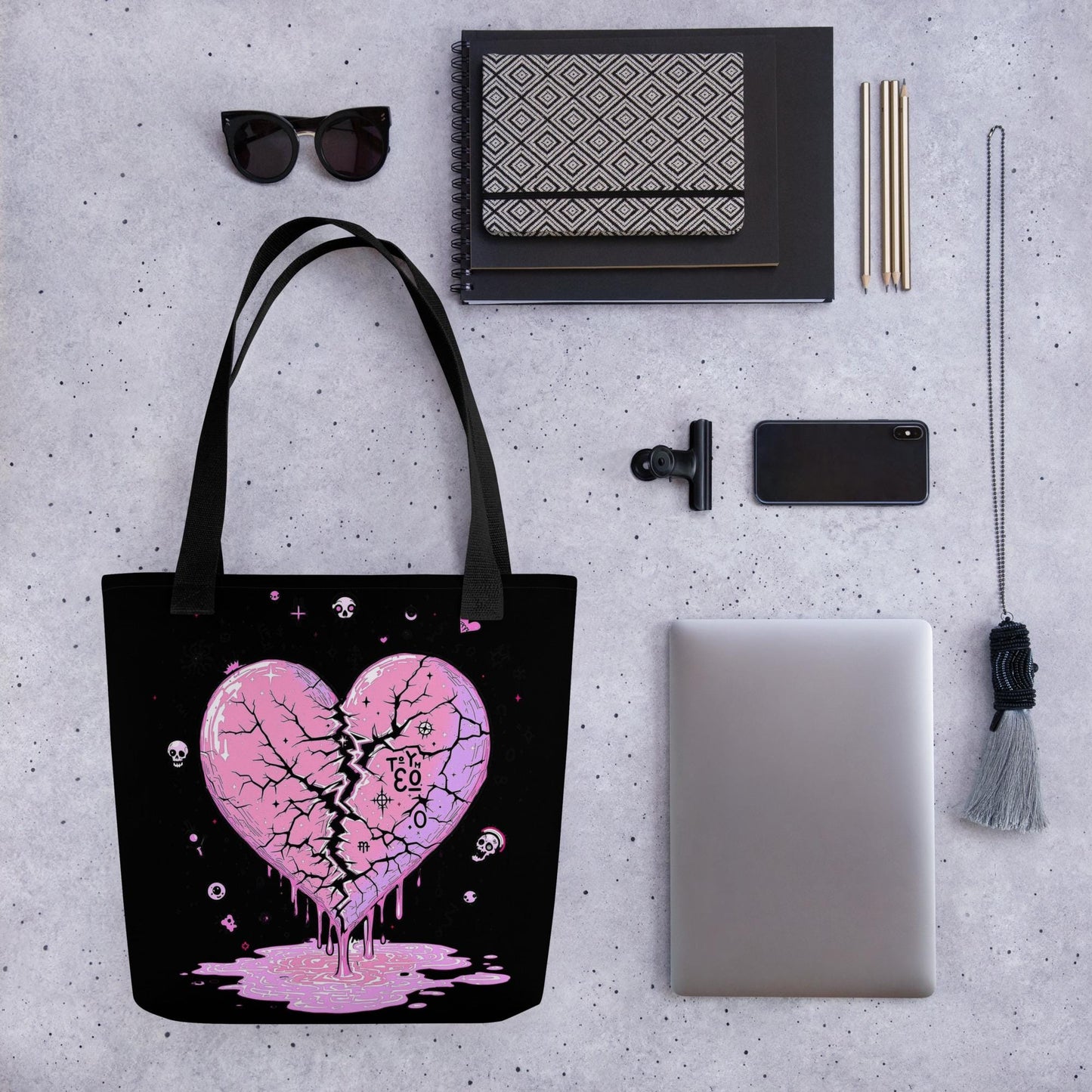 Arcane Heart Meltdown Tote Bag Gothic Grunge Neon Goth Darkcore Weirdcore Dark Aesthetic Halloween Purse Tote