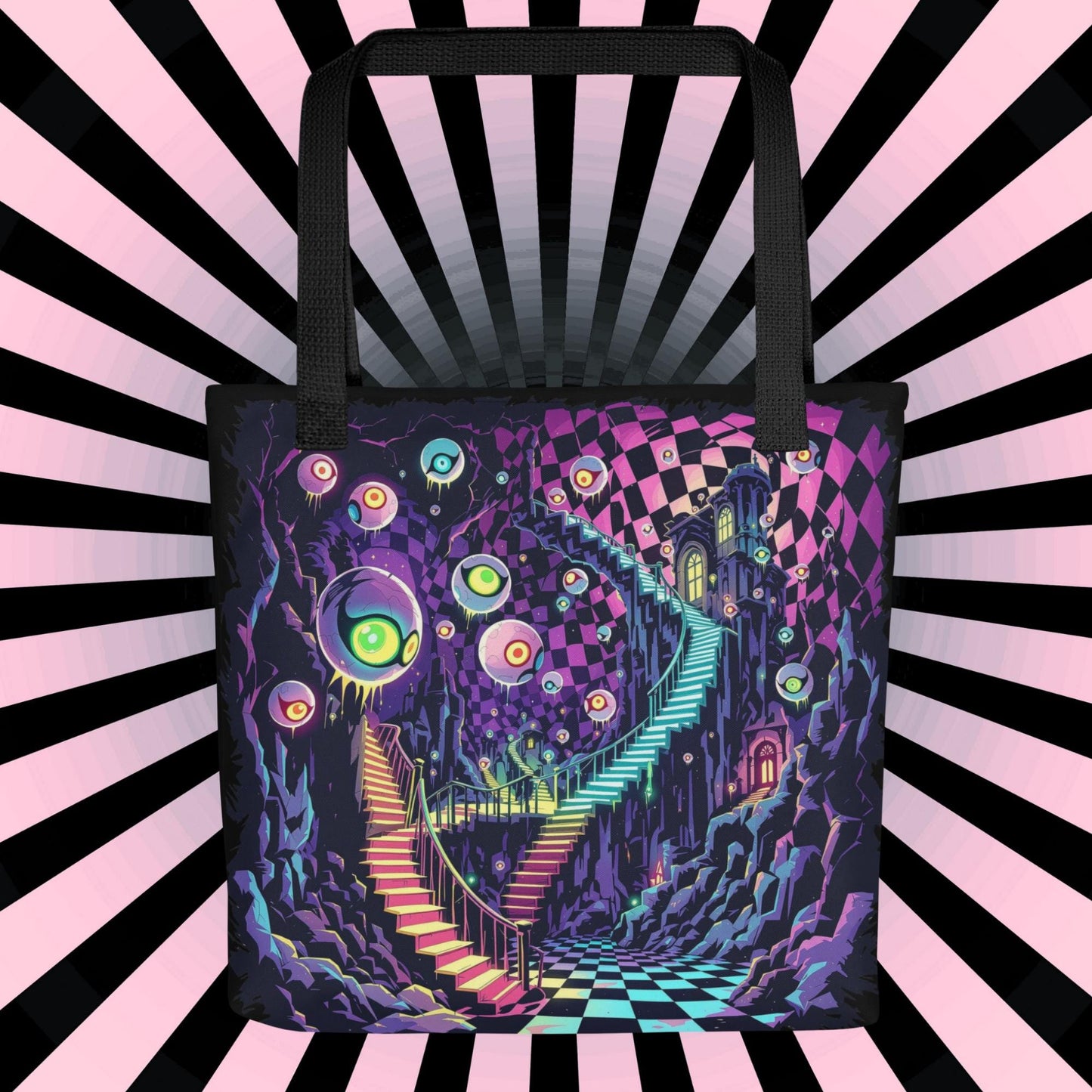 Fractured DreamScape Arcane Tote Bag Gothic Grunge Neon Goth Darkcore Weirdcore Dark Aesthetic Halloween Purse Tote