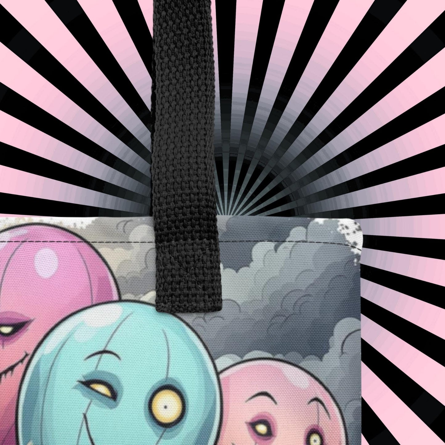 Eerie Balloon Faces Arcane Tote Bag Gothic Grunge Neon Goth Darkcore Weirdcore Dark Aesthetic Halloween Purse Tote