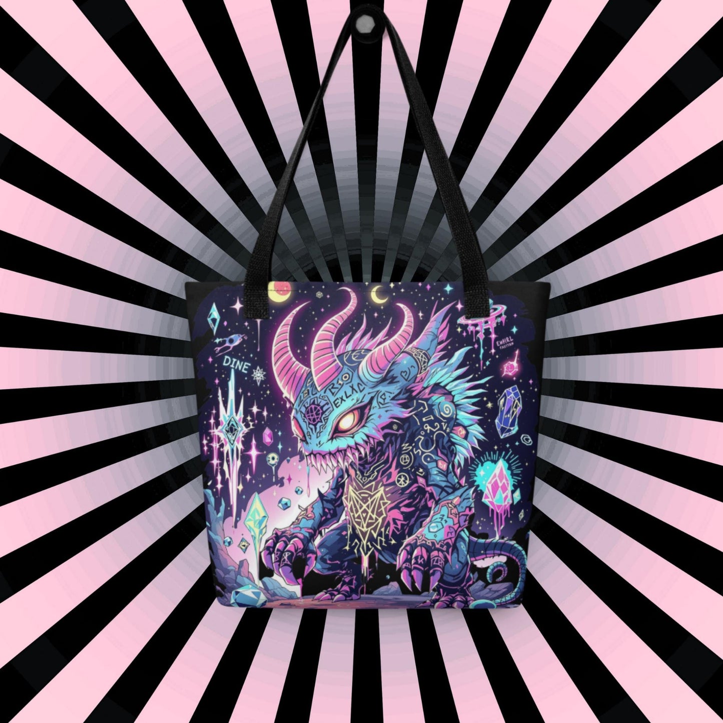 Enchanted Weirdcore Creature Arcane Tote Bag Gothic Grunge Neon Goth Darkcore Weirdcore Dark Aesthetic Halloween Purse Tote