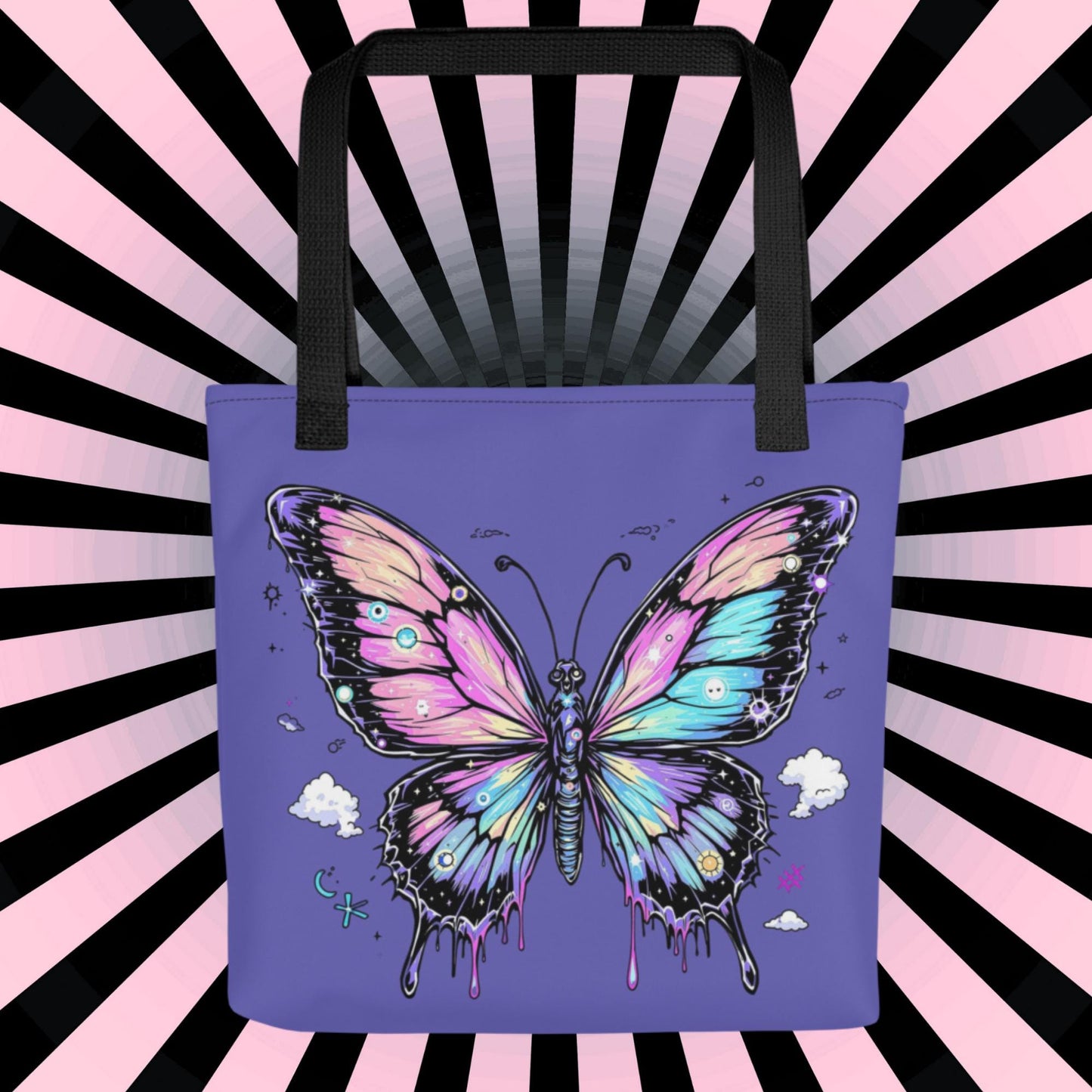 Cosmic Butterfly Arcane Tote Bag Gothic Grunge Neon Goth Darkcore Weirdcore Dark Aesthetic Halloween Purse Tote