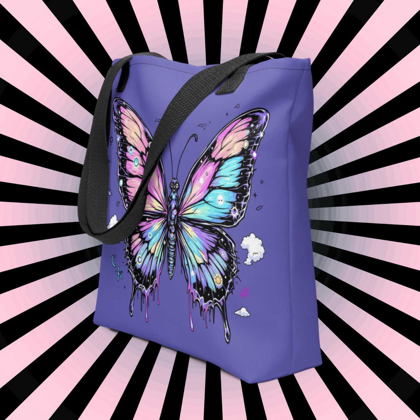 Cosmic Butterfly Arcane Tote Bag Gothic Grunge Neon Goth Darkcore Weirdcore Dark Aesthetic Halloween Purse Tote