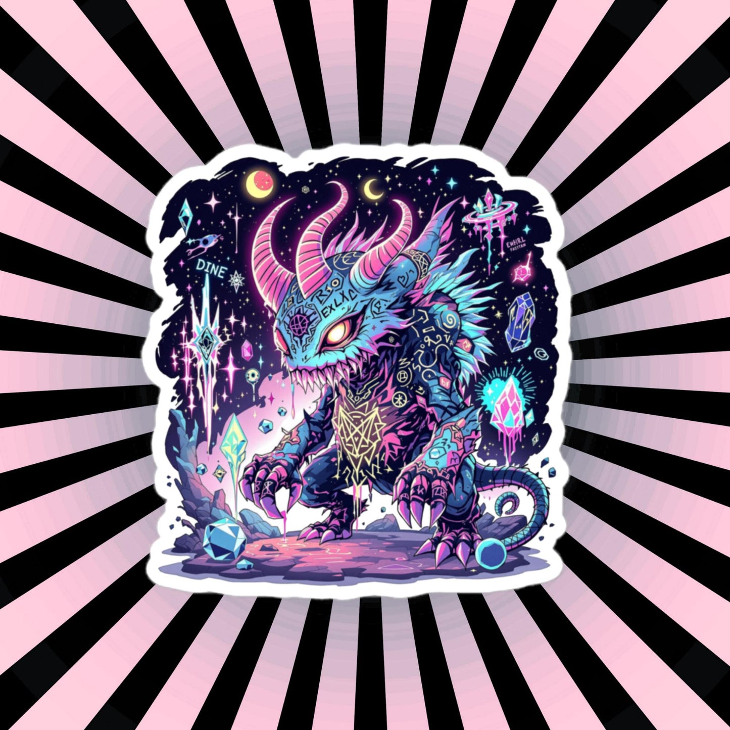 Colorful Arcane Horned Demon Neon Goth Grunge Weird Critter Vinyl Sticker