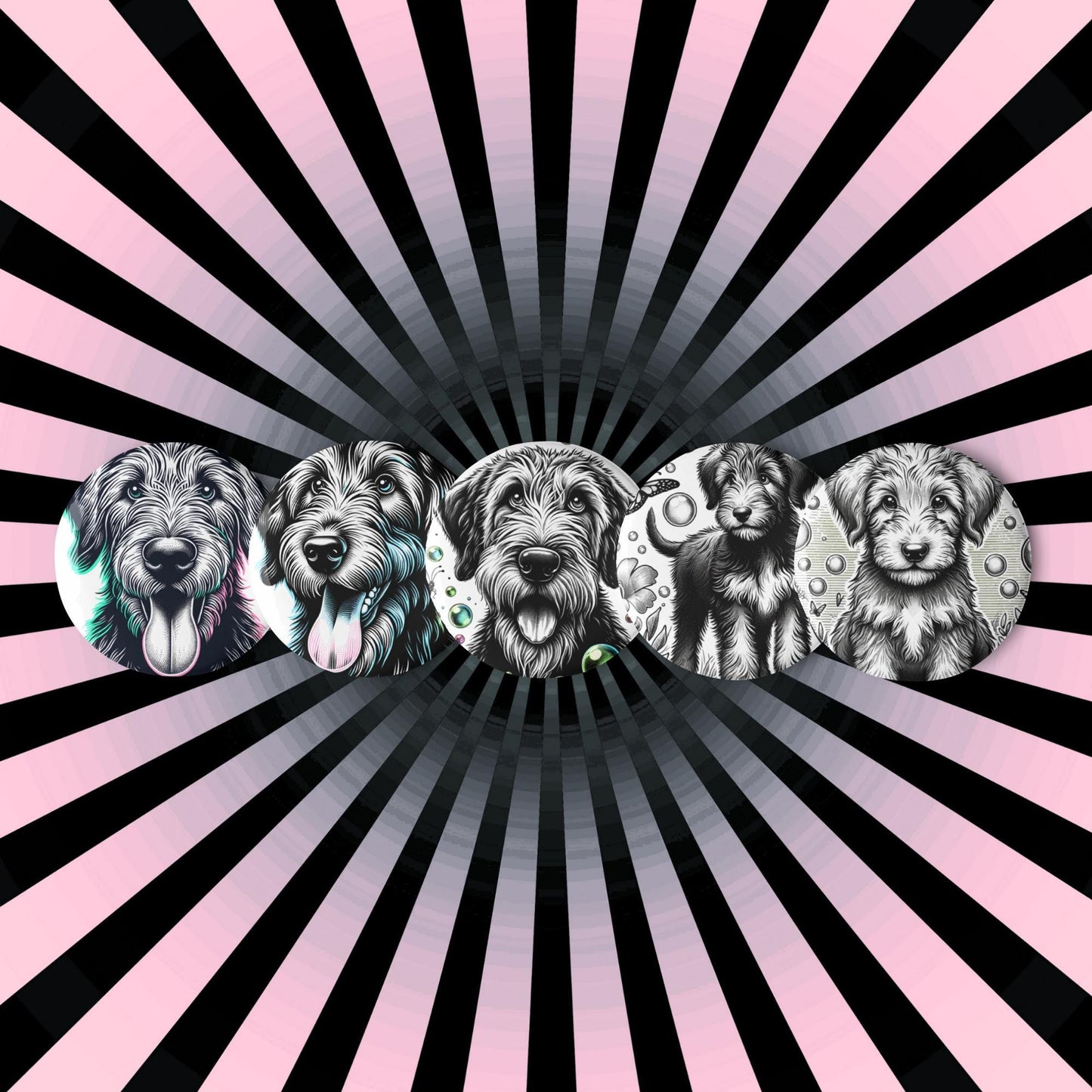 Set of Pin Buttons Irish Wolfhound Dog Custom Grunge Jacket and Backpack Buttons