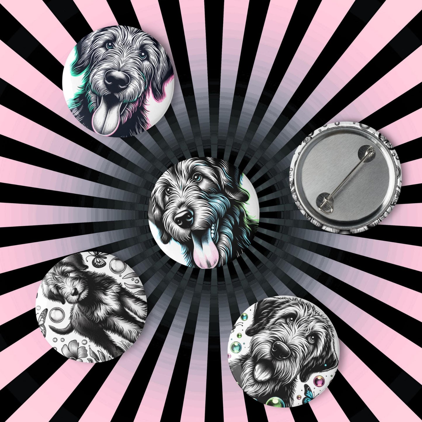 Set of Pin Buttons Irish Wolfhound Dog Custom Grunge Jacket and Backpack Buttons