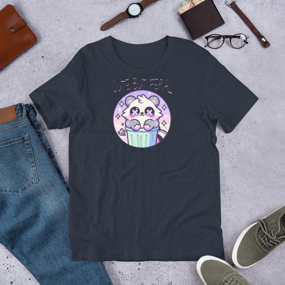 Weirdcore Pastel Goth Grunge Cute Raccoon Dark Tees Shirt Cute But Feral T-Shirt Weird Stuff Oddcore Tee