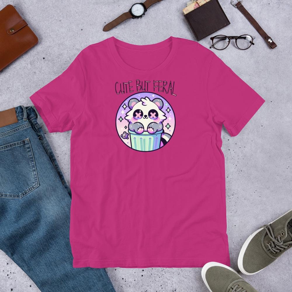 Weirdcore Pastel Goth Grunge Cute Raccoon Dark Tees Shirt Cute But Feral T-Shirt Weird Stuff Oddcore Tee