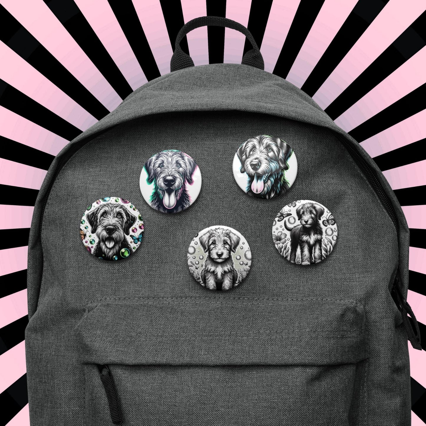 Set of Pin Buttons Irish Wolfhound Dog Custom Grunge Jacket and Backpack Buttons