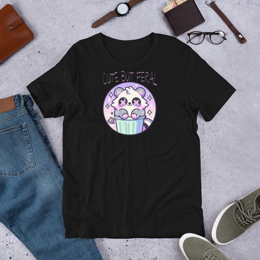 Weirdcore Pastel Goth Grunge Cute Raccoon Dark Tees Shirt Cute But Feral T-Shirt Weird Stuff Oddcore Tee