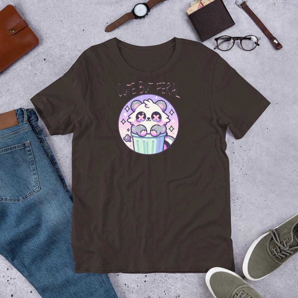 Weirdcore Pastel Goth Grunge Cute Raccoon Dark Tees Shirt Cute But Feral T-Shirt Weird Stuff Oddcore Tee