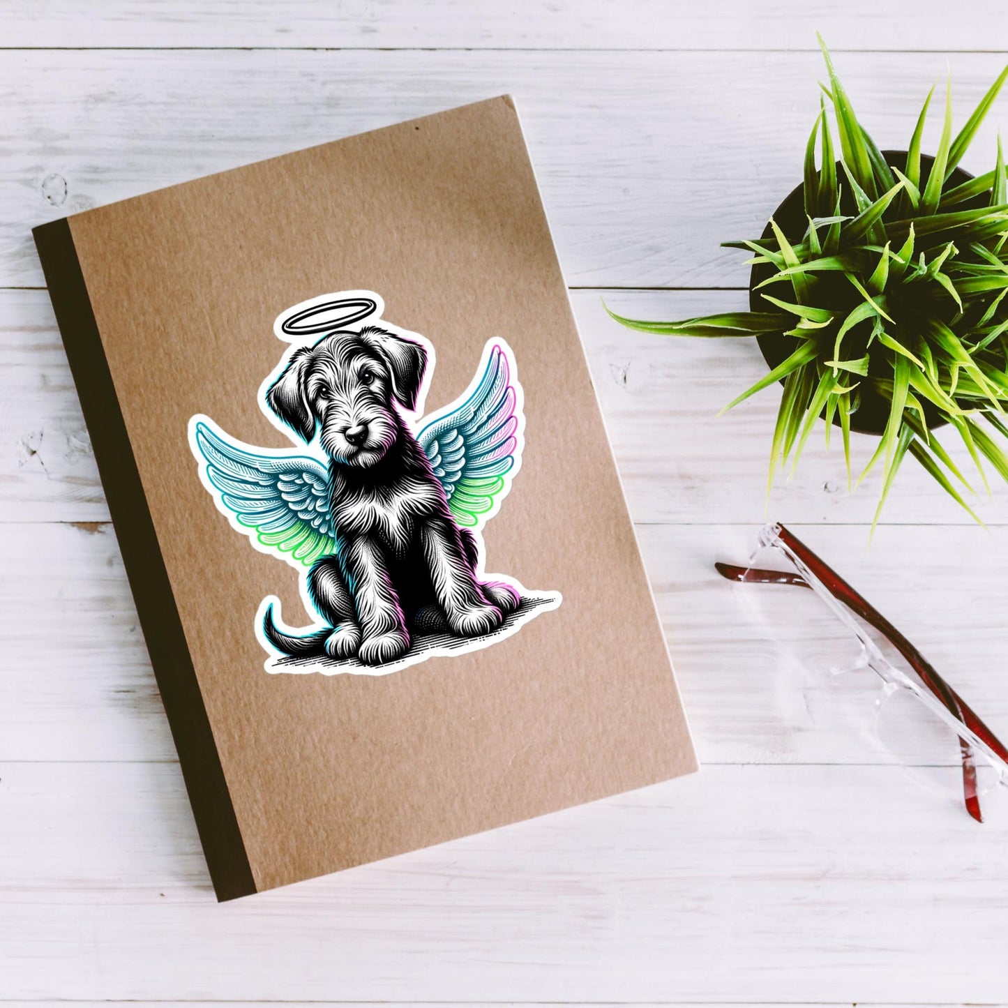 Irish Wolfhound Vinyl Sticker Angel Puppy Waterproof Decal In Memory of Dog Sticker