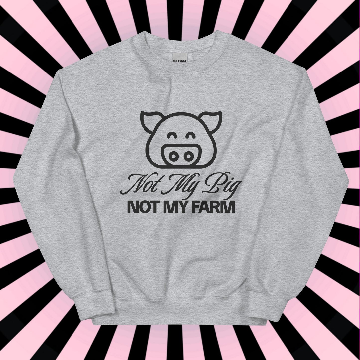 FUNNY SWEATSHIRT Not My Pig, Not My Farm Graphic Cozy Fun Mind Your Business Shirt