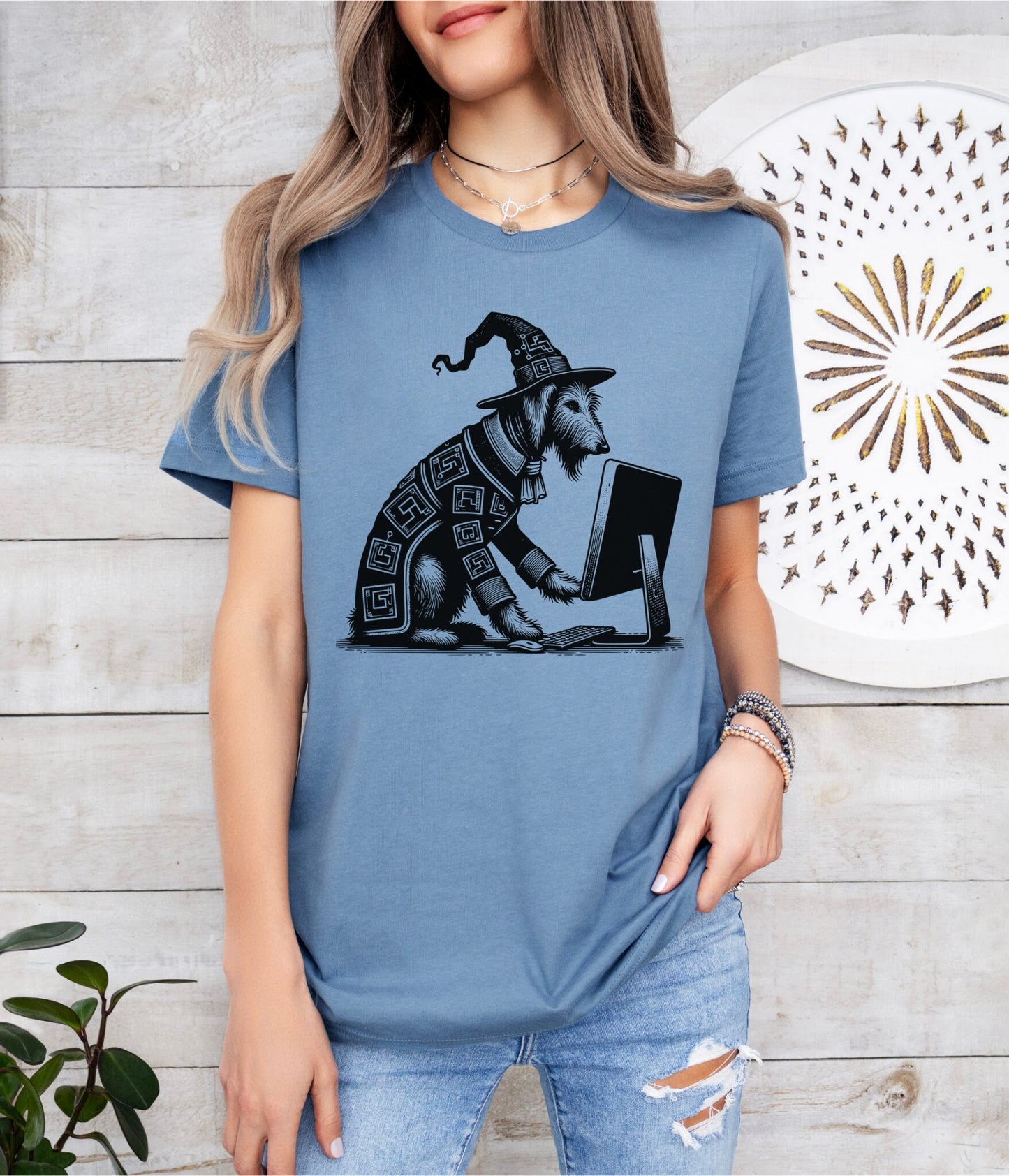 Dog Shirt Irish Wolfhound Cyber Goth Cyberpunk Shirt Techwear Whimsigoth Clothing Pastel Goth Y2K Shirt Wierdcore T-Shirt