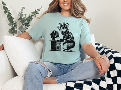 Cyberpunk Fox T-Shirt Y2K Shirt Pastel Goth Fox Shirt Techwear Tee Unique Whimsigoth and Weirdcore Fashion