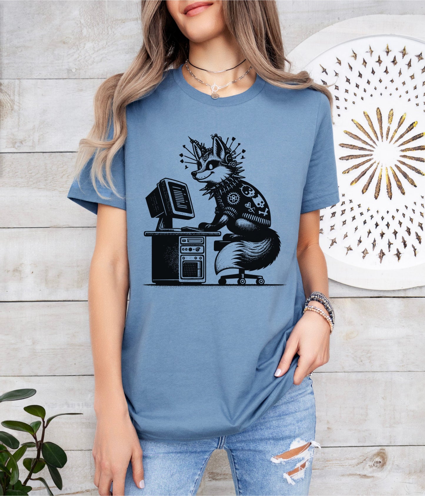 Cyberpunk Fox T-Shirt Y2K Shirt Pastel Goth Fox Shirt Techwear Tee Unique Whimsigoth and Weirdcore Fashion