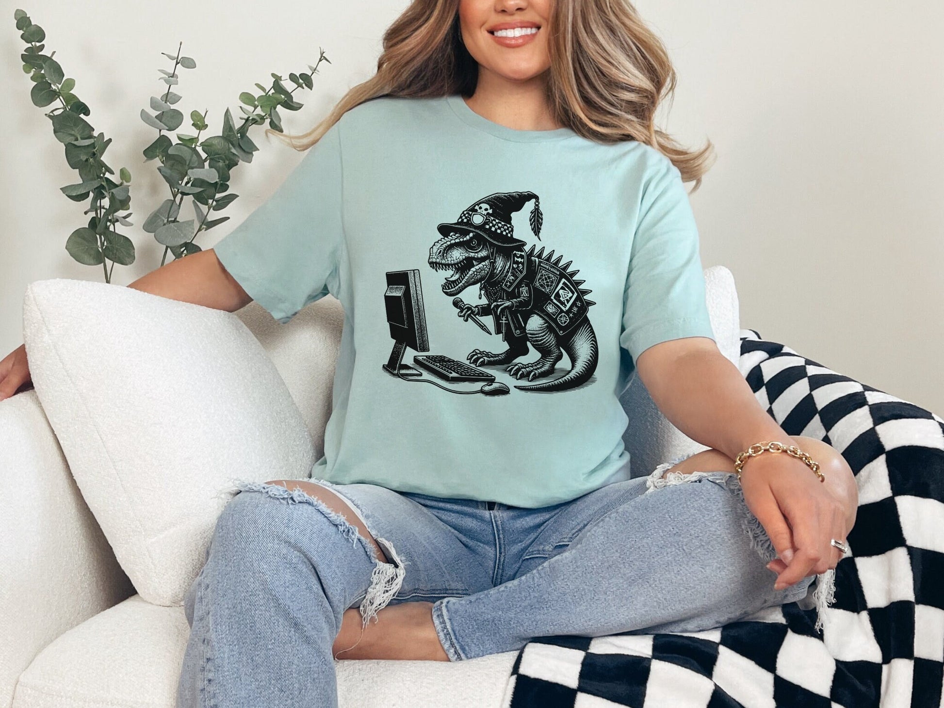 Cyberpunk Dinosaur T-Shirt Y2K Pastel Goth T-Rex Shirt Techwear Unique Whimsigoth and Weirdcore Fashion