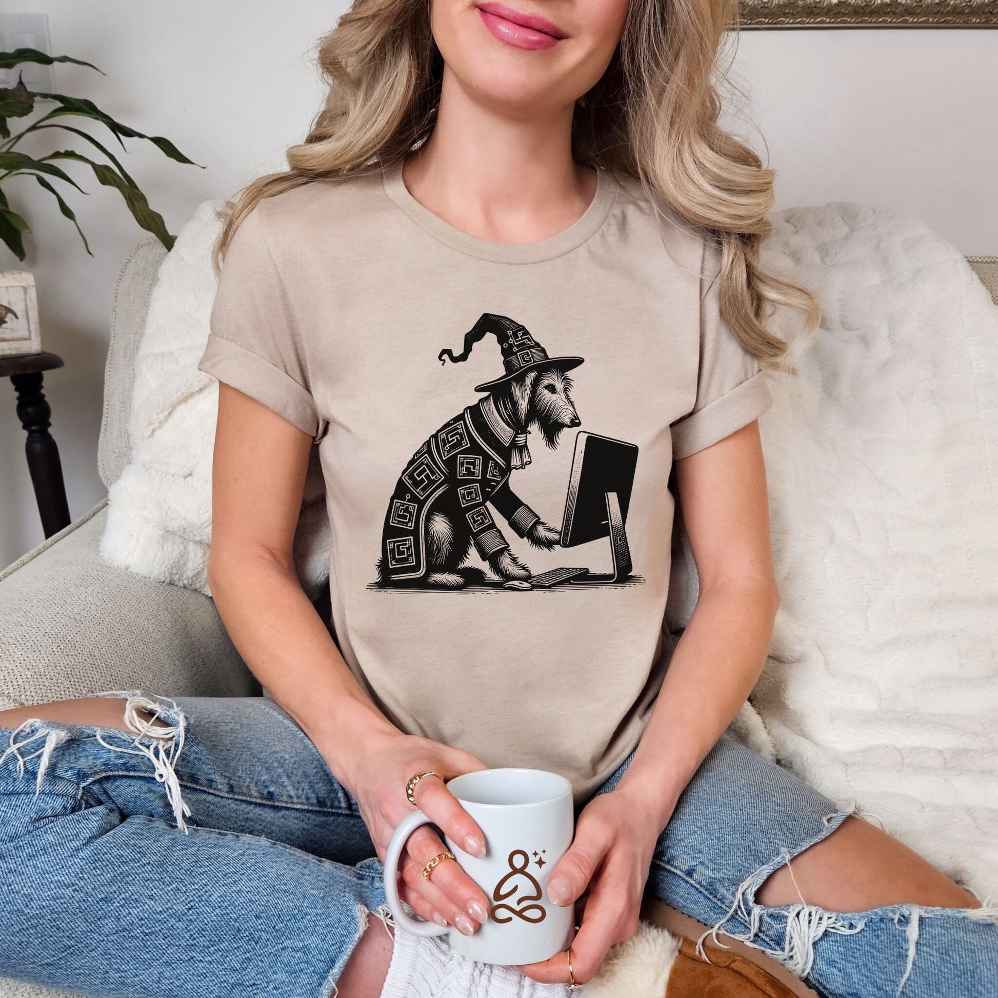 Dog Shirt Irish Wolfhound Cyber Goth Cyberpunk Shirt Techwear Whimsigoth Clothing Pastel Goth Y2K Shirt Wierdcore T-Shirt