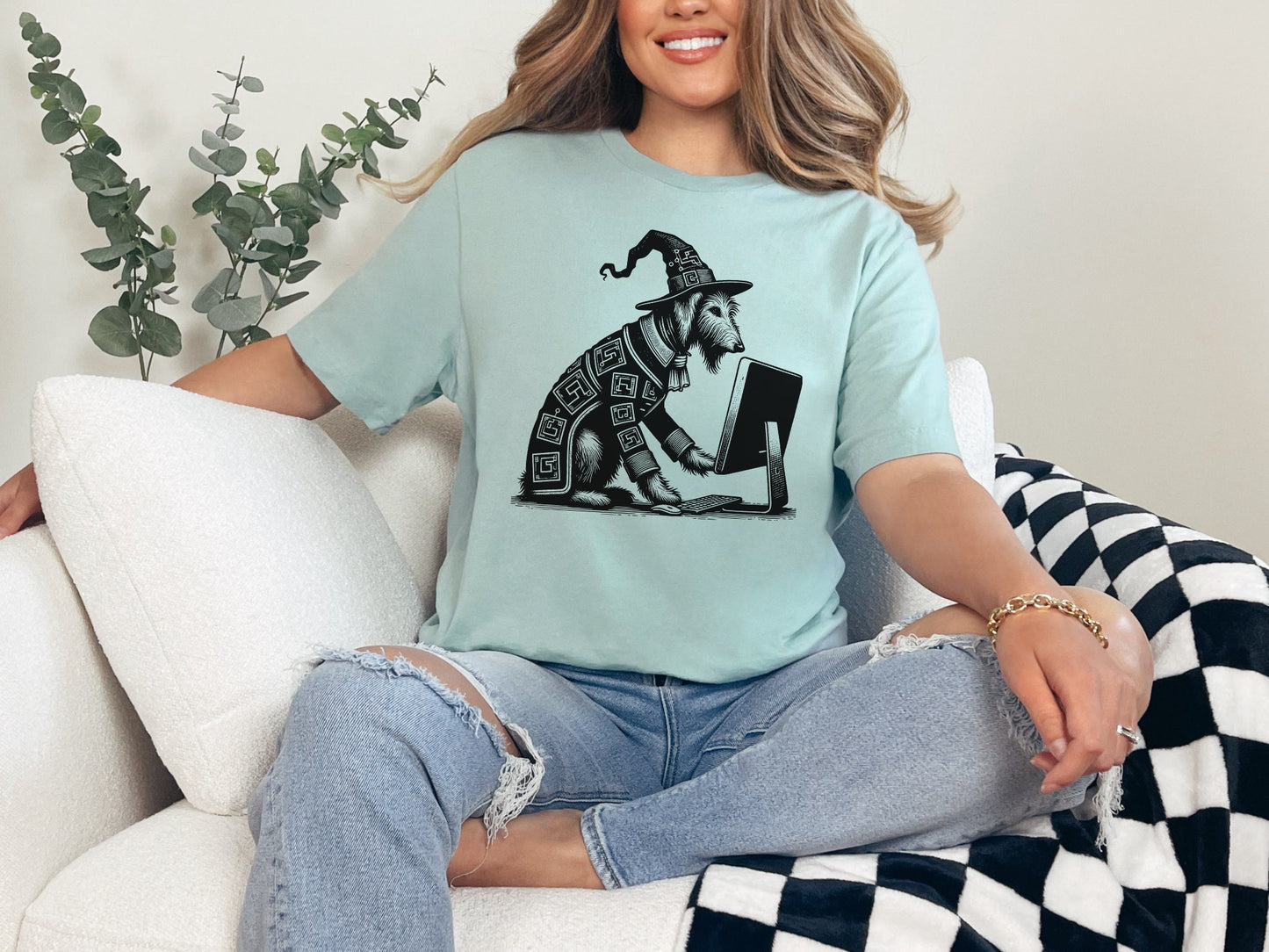 Dog Shirt Irish Wolfhound Cyber Goth Cyberpunk Shirt Techwear Whimsigoth Clothing Pastel Goth Y2K Shirt Wierdcore T-Shirt