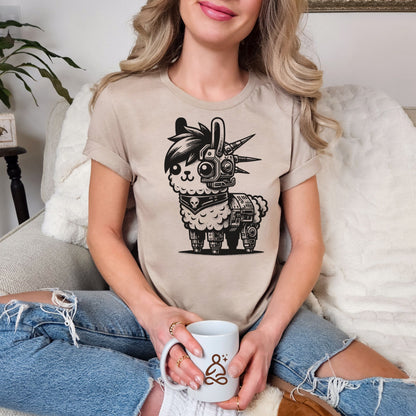 Cyborg Llama Tee Kawaii Design Cyberpunk llama Shirt Y2K Pastel Goth Ethical Techwear in Whimsigoth Warcore Style