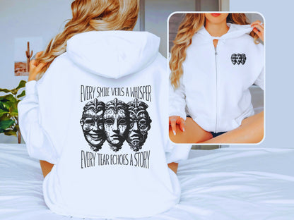 Mental Health Hoodie Dark Aesthetic Smile Tear Depression Sweater Semicolon Custom Zip-Up Hoodie Alt Clothing