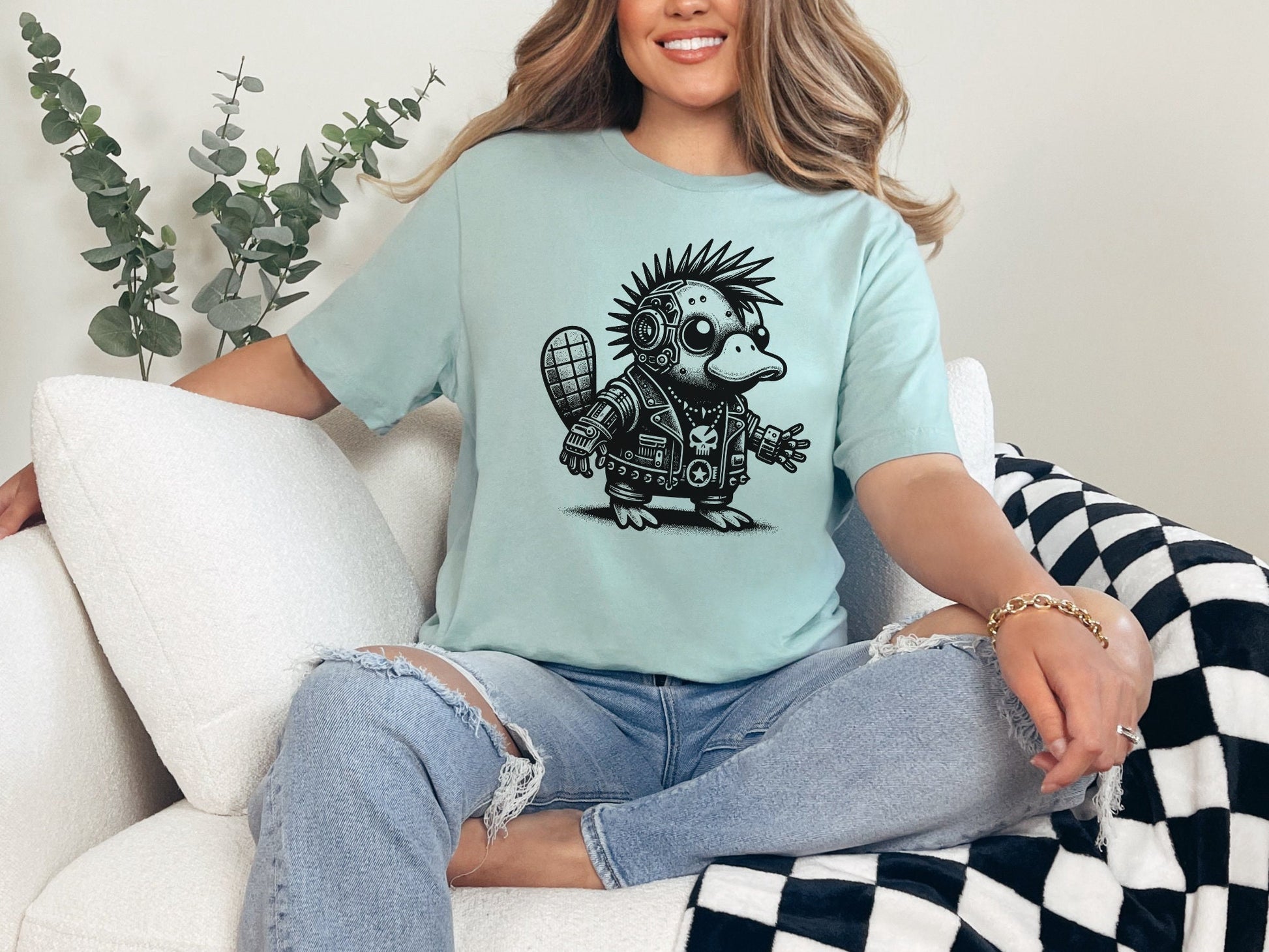 Cyborg Platypus Tee Kawaii Cyberpunk & Y2K Pastel Goth Techwear Platypus Shirt in Whimsigoth Warcore Style