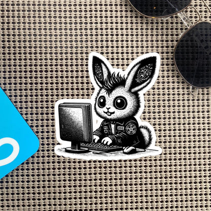 Punk Rock Bunny on Computer Sticker, Cyberpunk Rabbit with Tech Sticker, Weirdcore Weird Stuff, Original Design Gift