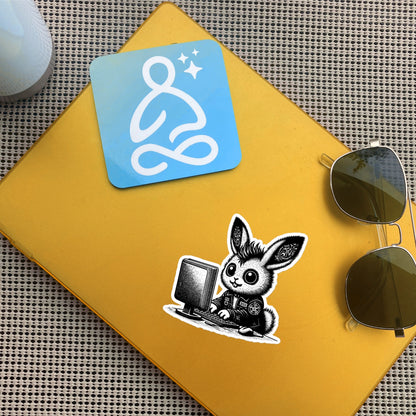 Punk Rock Bunny on Computer Sticker, Cyberpunk Rabbit with Tech Sticker, Weirdcore Weird Stuff, Original Design Gift