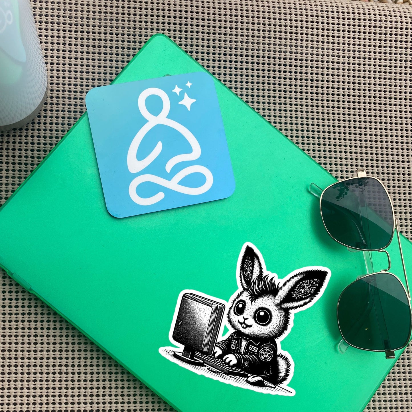 Punk Rock Bunny on Computer Sticker, Cyberpunk Rabbit with Tech Sticker, Weirdcore Weird Stuff, Original Design Gift