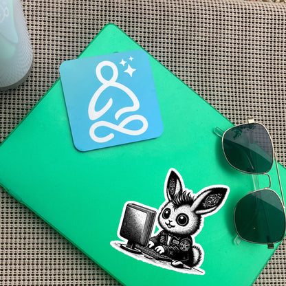 Punk Rock Bunny on Computer Sticker, Cyberpunk Rabbit with Tech Sticker, Weirdcore Weird Stuff, Original Design Gift