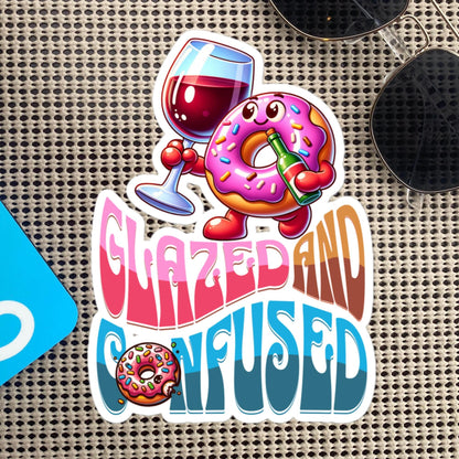 Glazed And Confused Funny Cute Pastel Sticker, Wine and Donut Sticker, Sassy Unique Gift, Original Design
