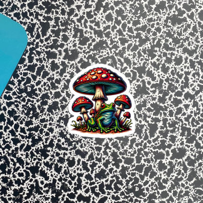 Weirdcore Trippy Mushrooms Frog Sticker WhimsiGoth Original Art Sticker Gift
