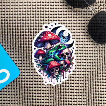 Creepy Whimsigoth Skull Mushrooms Frog Sticker Dark Aesthetic Goth Original Art Weirdcore Weird Stuff Gift