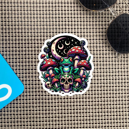 Creepy Whimsigoth Skull Mushrooms Frog Sticker Dreamcore Dark Aesthetic Goth Original Art Weirdcore Weird Stuff Gift