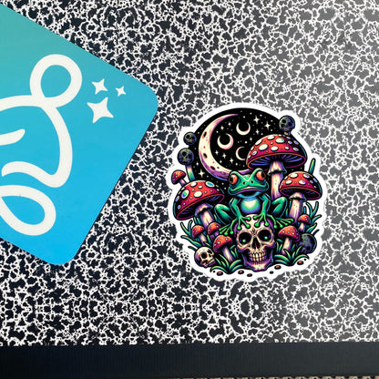 Creepy Whimsigoth Skull Mushrooms Frog Sticker Dreamcore Dark Aesthetic Goth Original Art Weirdcore Weird Stuff Gift