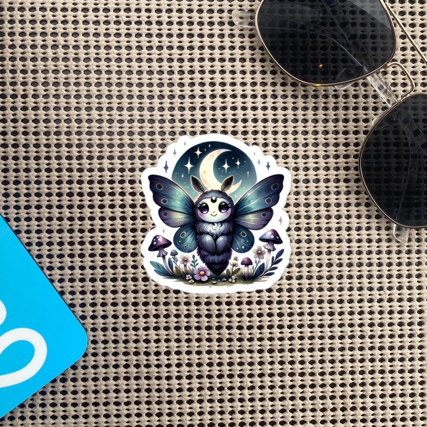 Cute Pastel Goth Chubby Luna Moth Sticker, Weirdcore Whimsigoth Original Art Vinyl Sticker