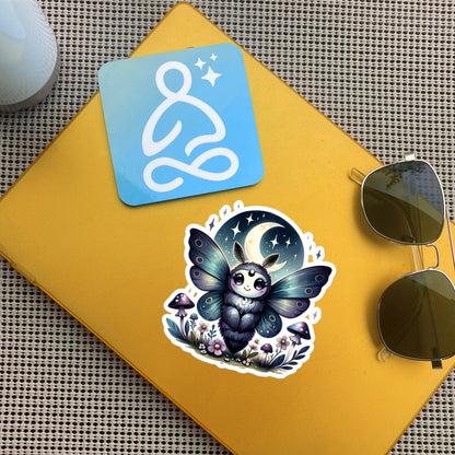 Cute Pastel Goth Chubby Luna Moth Sticker, Weirdcore Whimsigoth Original Art Vinyl Sticker
