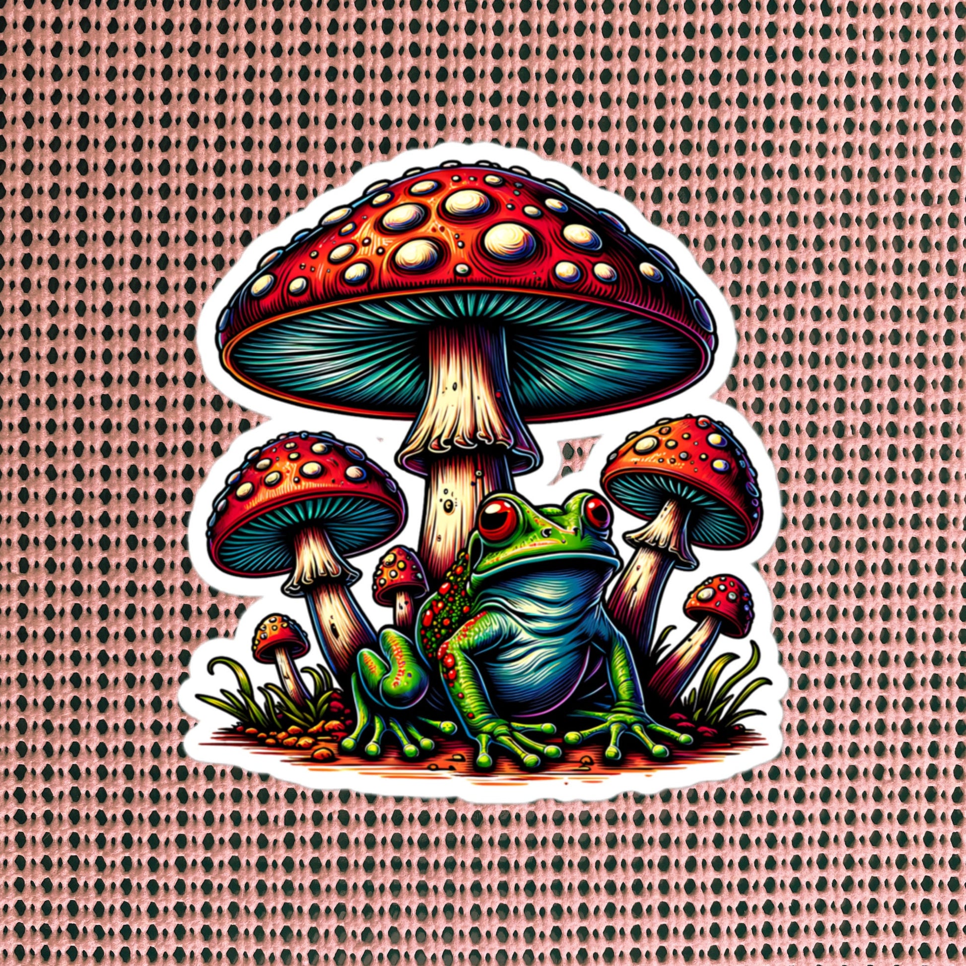 Weirdcore Trippy Mushrooms Frog Sticker WhimsiGoth Original Art Sticker Gift