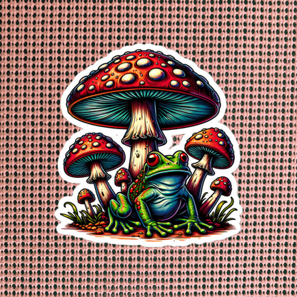 Weirdcore Trippy Mushrooms Frog Sticker WhimsiGoth Original Art Sticker Gift