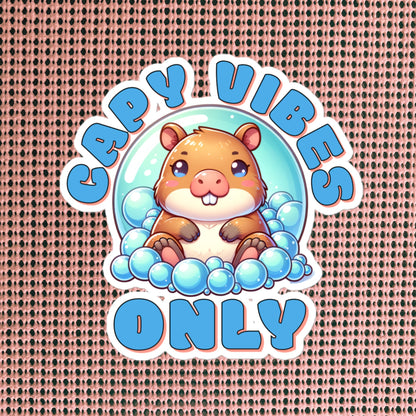 Cute Chubby Pastel Capybara in Bubble Bath Reto Sticker, Weirdcore Kawaii Vinyl Sticker