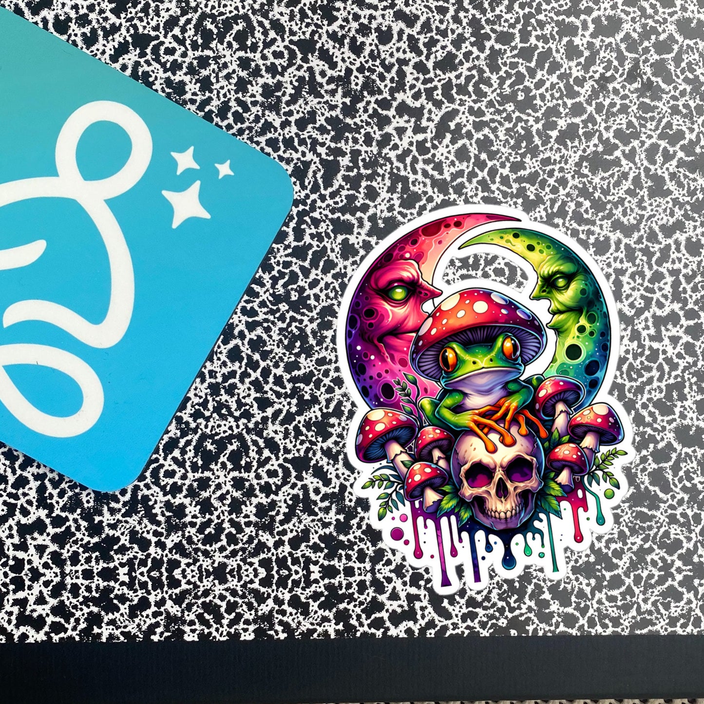 Drippy Trippy Frog Skull Mushroom Original Art Vinyl Sticker for Car, Bumper, Scrapbooking, Skateboards, or Crafts
