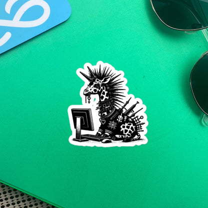 Punk Rock Giraffe on Computer Sticker, Cyberpunk Giraffe with Tech Sticker, Weirdcore Weird Stuff, Original Steampunk Warcore Art