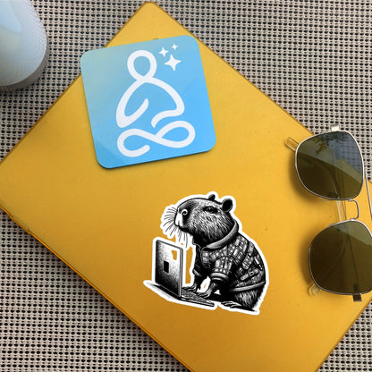 Punk Rock Capybara on Computer Sticker, Cyberpunk Capybara with Tech Sticker, Weirdcore Weird Stuff, Original Steampunk Art Unique Gift