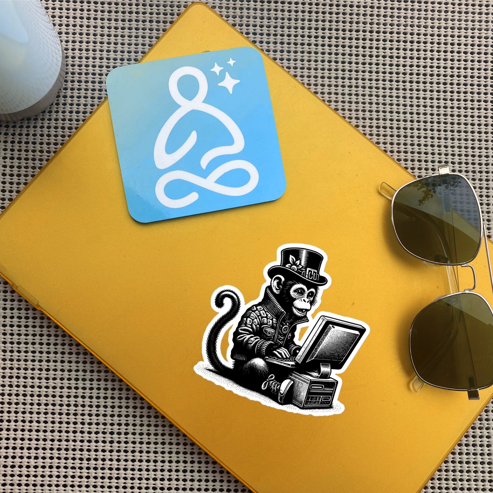 Punk Rock Monkey on Computer Sticker, Cyberpunk Chimp with Tech Sticker, Weirdcore Weird Stuff, Original Steampunk Art Unique Gift