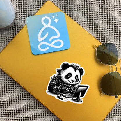 Punk Rock Panda on Computer Sticker, Cyberpunk Bear with Tech Sticker, Weirdcore Weird Stuff, Original Steampunk Art Unique Gift