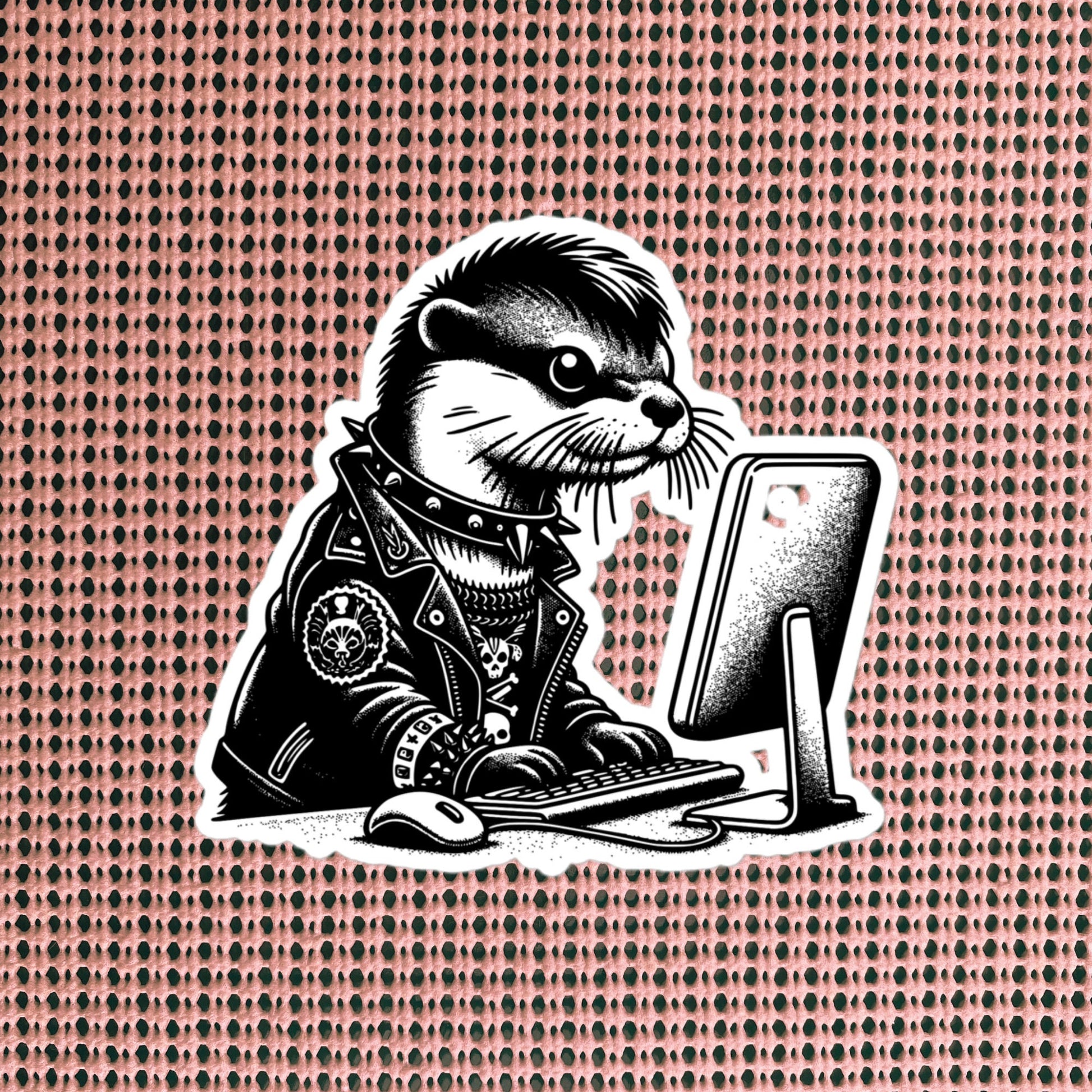 Punk Rock Otter on Computer Sticker, Cyberpunk Otter with Tech Sticker, Weirdcore Weird Stuff, Original Steampunk Warcore Art