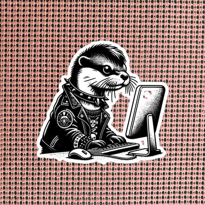 Punk Rock Otter on Computer Sticker, Cyberpunk Otter with Tech Sticker, Weirdcore Weird Stuff, Original Steampunk Warcore Art
